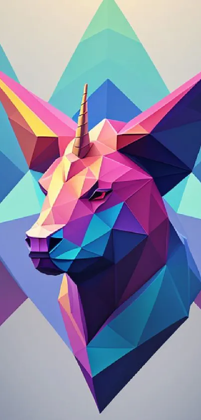 Colorful geometric unicorn art wallpaper with vibrant magenta tones.