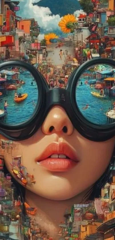 Surreal urban dreamscape art wallpaper with vibrant city scenes.