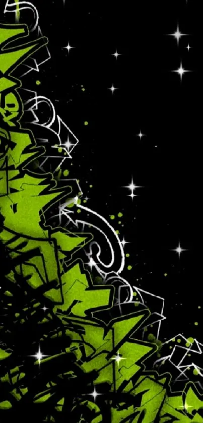 Vibrant graffiti artwork with green and black design for mobile wallpaper.