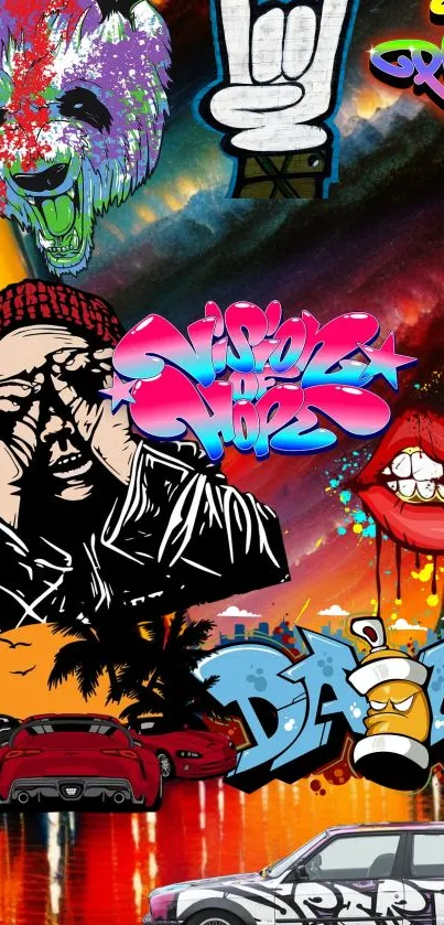 Vibrant urban graffiti art with bold colors and creative street elements.