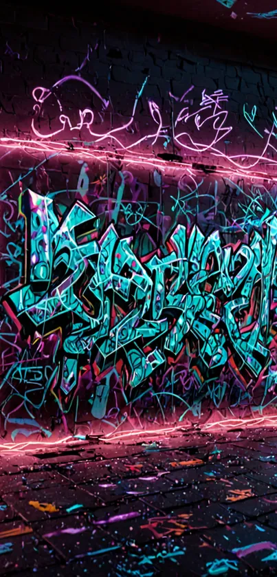 Neon graffiti wall with vibrant colors.