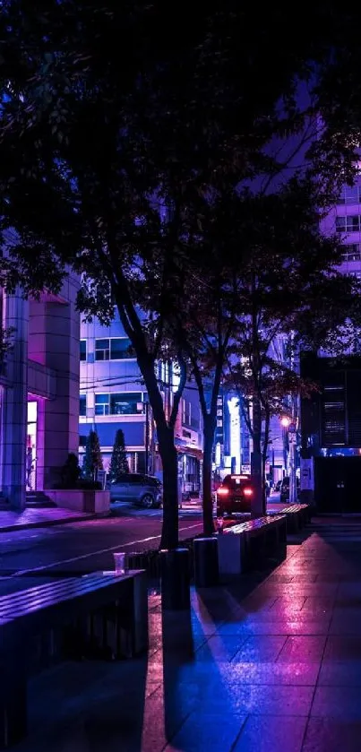 Vibrant urban nightscape in purple and blue hues, perfect for mobile wallpaper.