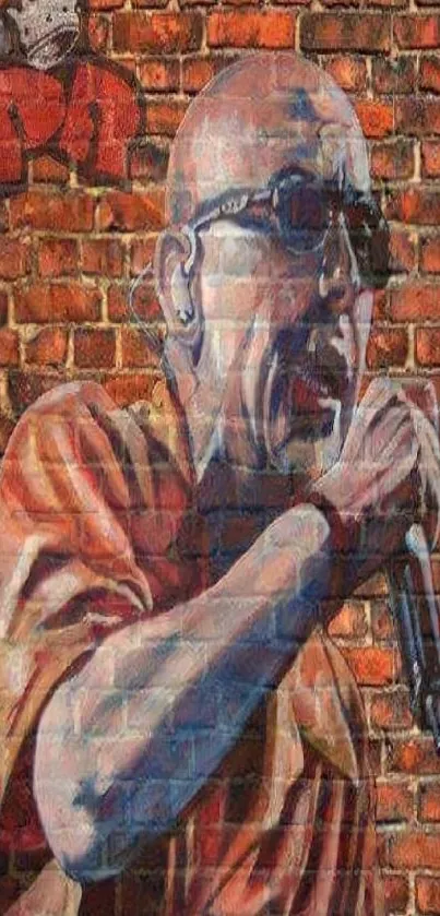 Urban street art of singer on brick wall, vibrant colors.