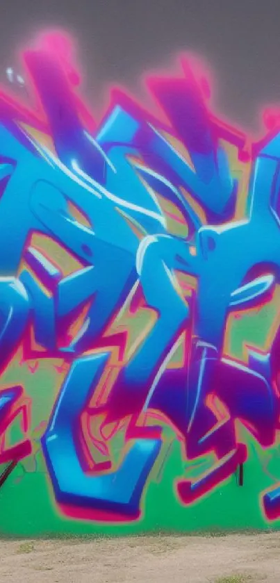 Colorful graffiti street art wallpaper with vibrant blue and pink hues.