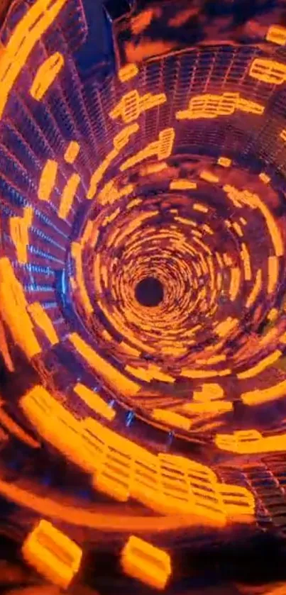 Orange neon tunnel vortex with abstract pattern.