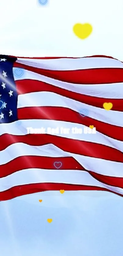 Patriotic USA flag wallpaper with hearts.