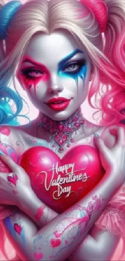 Vibrant Valentine's character holding a heart, colorful mobile wallpaper.