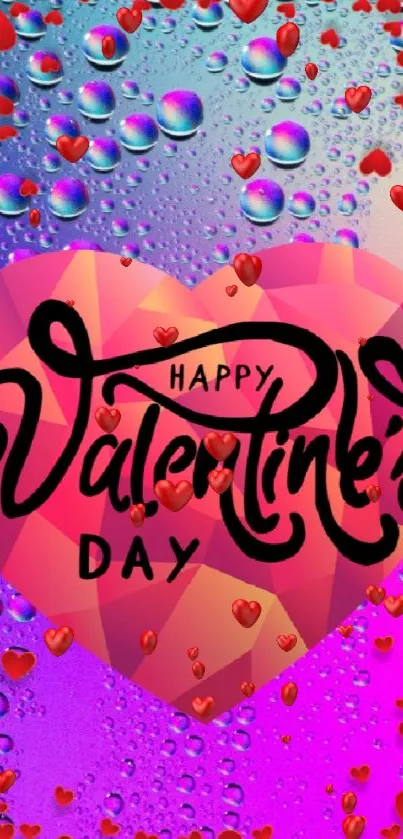 Vibrant heart-themed Valentine's Day wallpaper with a pink and blue background.