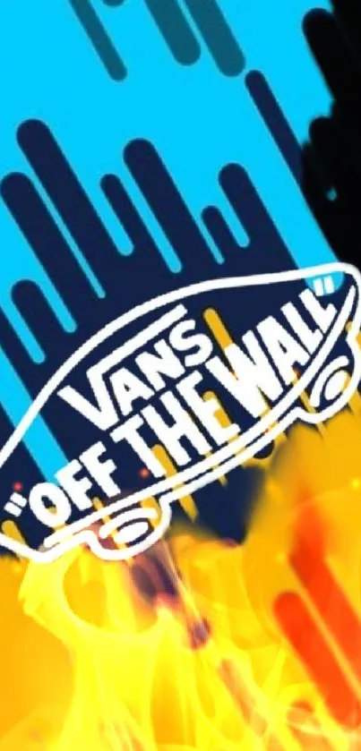 Vans logo with vibrant fire and wave design wallpaper.