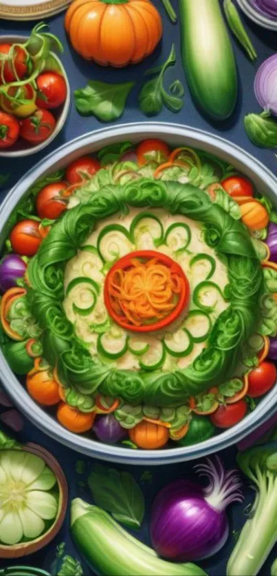 Colorful mobile wallpaper featuring vibrant vegetables arranged artfully.