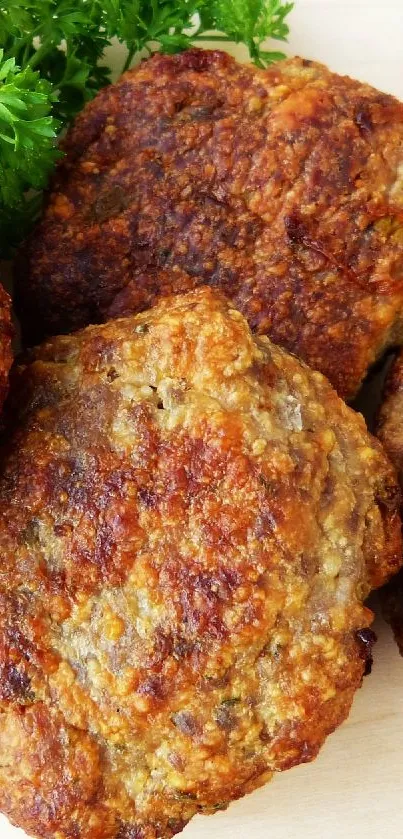 Brown veggie patties with fresh garnishes.