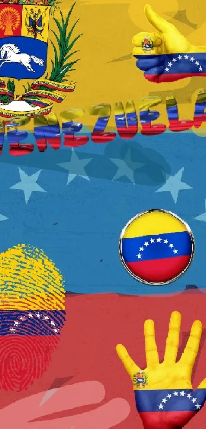 Venezuela flag art with symbols and vibrant colors.