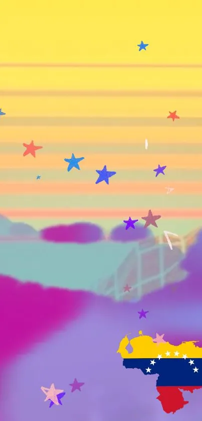Vibrant wallpaper with Venezuela map and colorful stars