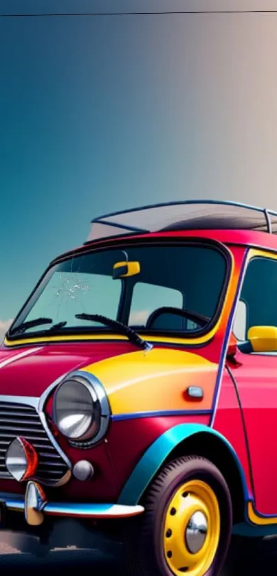 Colorful vintage car against a sky background, perfect for mobile wallpaper.