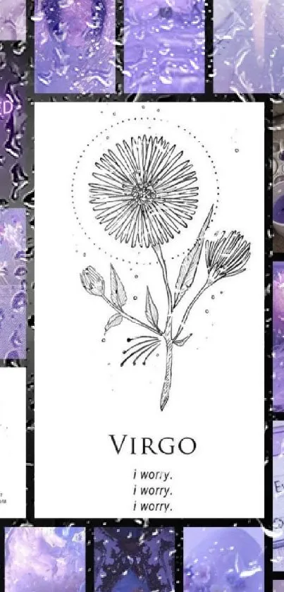 Vibrant Virgo zodiac wallpaper with purple hues and floral design.