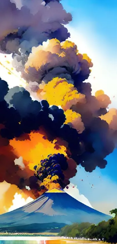 Vibrant artistic depiction of a volcanic eruption on mobile wallpaper.