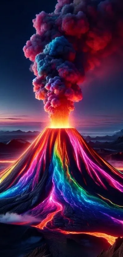 Vibrant neon-colored volcanic eruption mobile wallpaper.