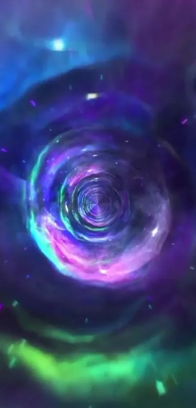 Vibrant and colorful vortex wallpaper in purple, blue, and green hues.