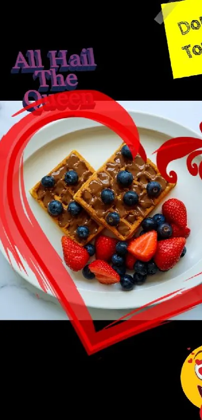 Fun waffle wallpaper with berries and heart design for phone screen.