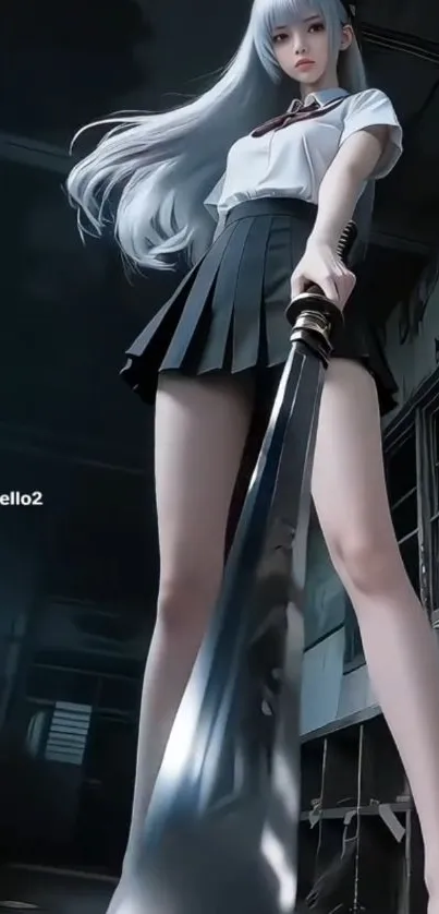 Anime girl with sword in dark setting