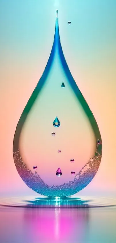 Vibrant water drop art with colorful gradient background.