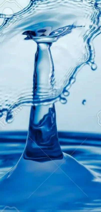 Dynamic blue water drop splash on mobile wallpaper.