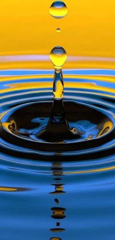 Vibrant yellow and blue water ripple wallpaper with a central droplet.