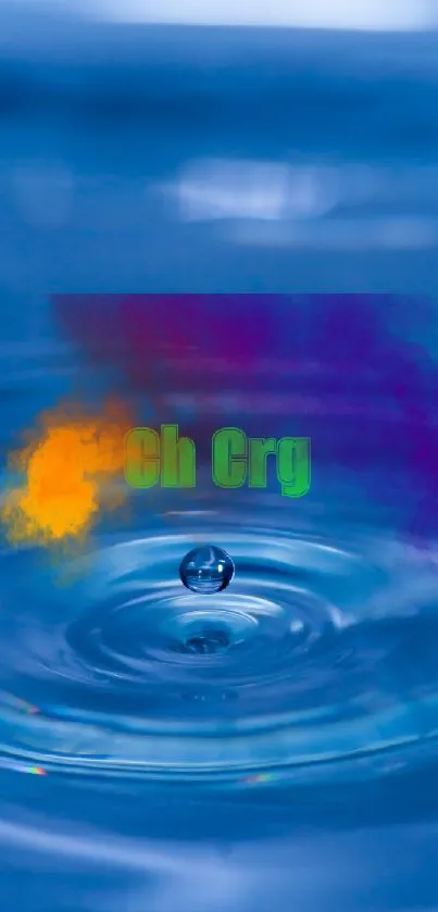 Vibrant blue water droplet ripple with colorful accents