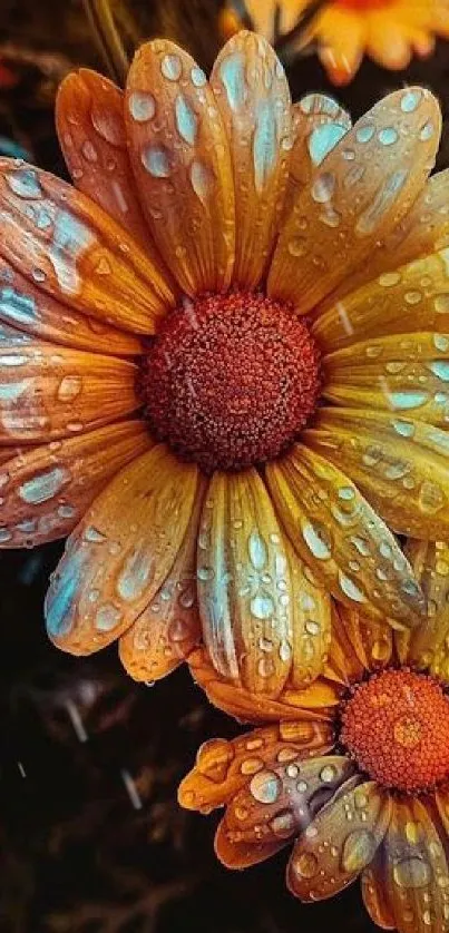 Vibrant flower with water droplets wallpaper.