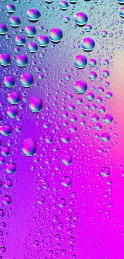 Colorful water droplets on a vibrant magenta background.