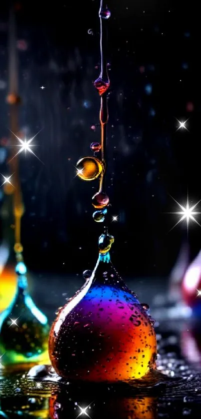 Vibrant water droplets abstract art with vivid colors and fluid motion.