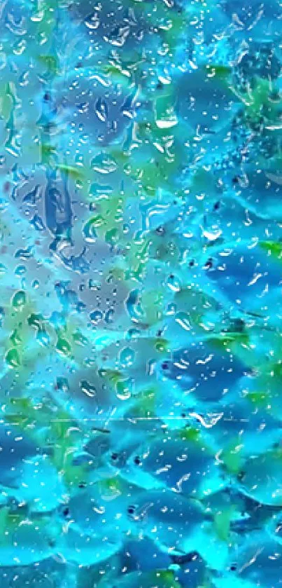 Vibrant abstract wallpaper with water droplets in blue and green.