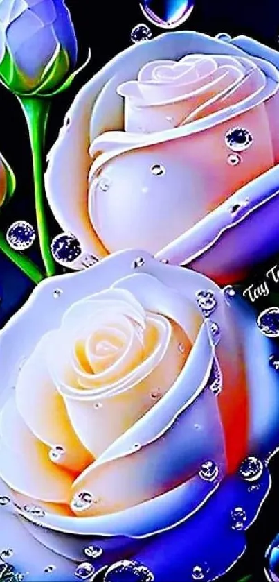 Vibrant roses with water droplets mobile wallpaper.