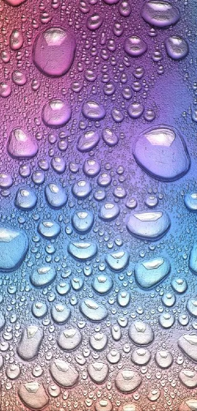 Vibrant water droplets on a purple to blue gradient background.