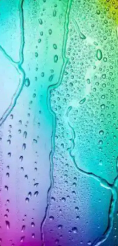 Vibrant rainbow hues with water droplets texture on wallpaper.