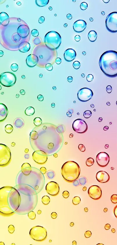 Colorful water droplets on gradient background wallpaper.