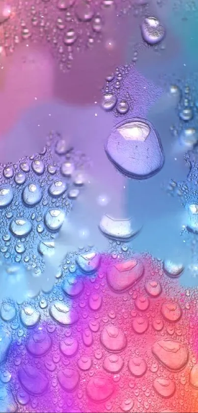 Colorful water droplets wallpaper with pink and blue hues.