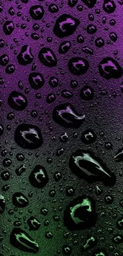 Mobile wallpaper with vibrant water droplets on a purple and green textured background.