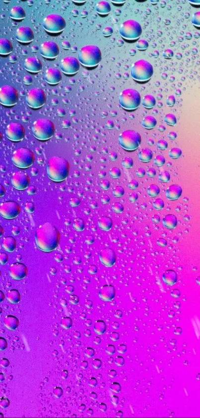 Vibrant purple and pink water droplets wallpaper for mobile screens.