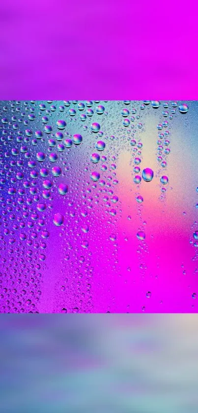 Vibrant pink and blue gradient wallpaper with water droplets.