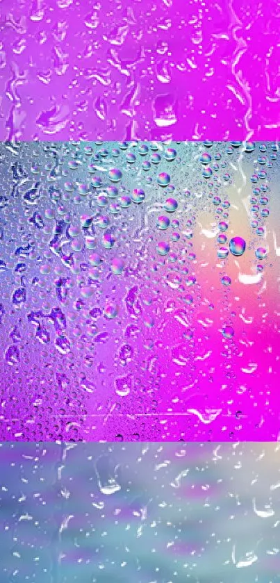 Colorful abstract wallpaper featuring vibrant water droplets on a purple background.