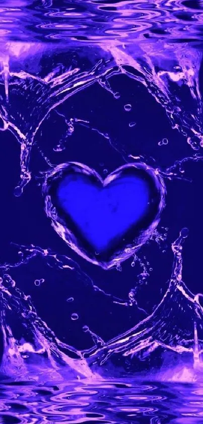 Blue heart with purple water splash wallpaper.