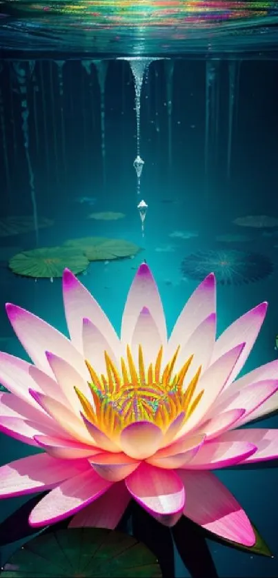 Vibrant water lily art in serene aquatic setting.