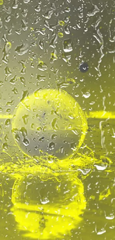 Vibrant yellow sphere with water splash in artistic wallpaper design.