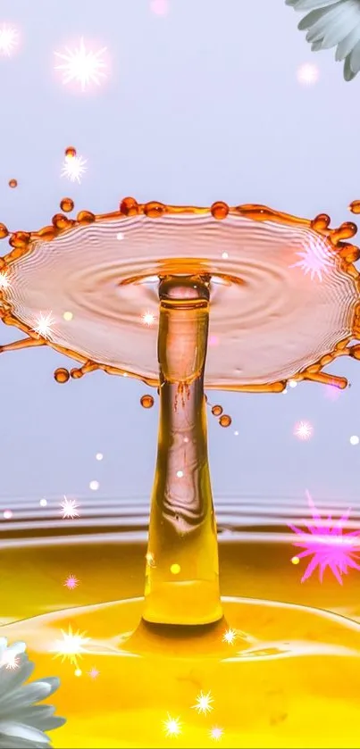 Vibrant water splash with golden hues in abstract mobile wallpaper.
