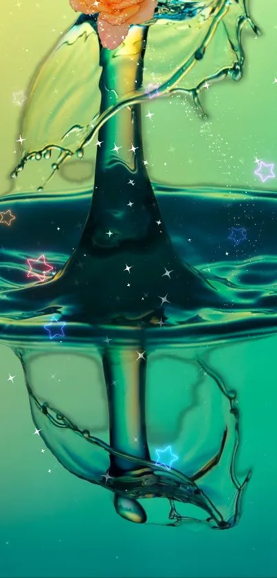 Vibrant water splash with teal and yellow gradient.
