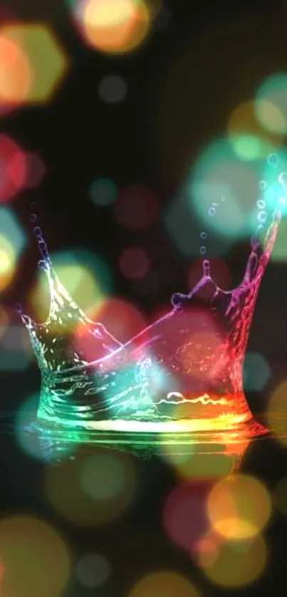 Colorful water splash wallpaper with vibrant lights.