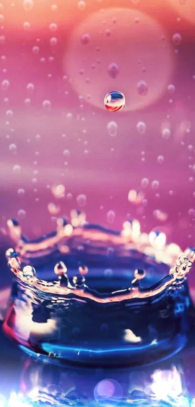 Vibrant water splash with red and blue hues on mobile wallpaper.