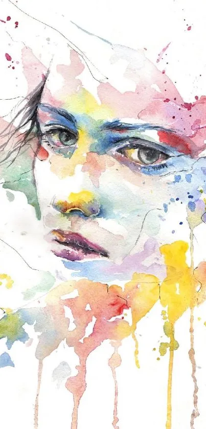 Vibrant abstract watercolor portrait with colorful splashes of paint.