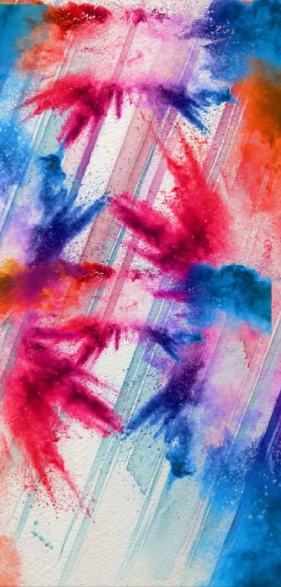 Vibrant abstract watercolor wallpaper with blue and red splashes.